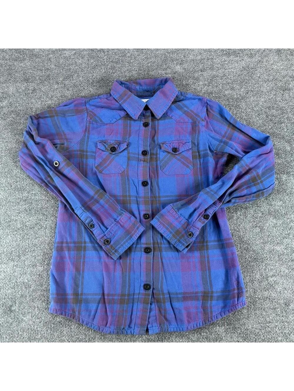 Y2K O'Neill Women's XL Blue Purple Plaid Button-Up Shirt XL - Skater, Streetwear